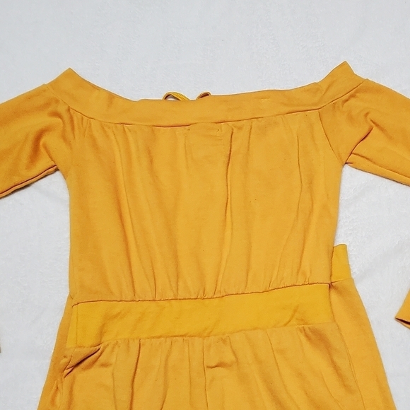 VINTAGE 90s-Y2K Baby Phat Mustard Yellow Gold Spell Out Off-Shoulder Jumpsuit M - Picture 12 of 16